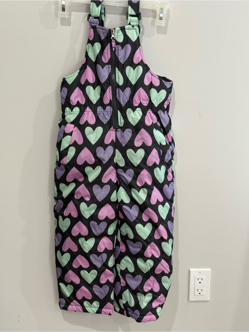 Pink Platinum 5/6 Kids Black Heart Snow Bib Overalls Pink & Mint Hearts 560
